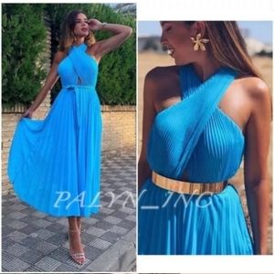ZARA Royal Blue Pleated Halter Dress